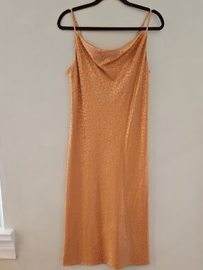 Golden Slip Dress with Cowl Neck, Size S